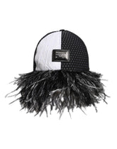 Dolce & Gabbana White Black Polka Dot Feathers Baseball Cap